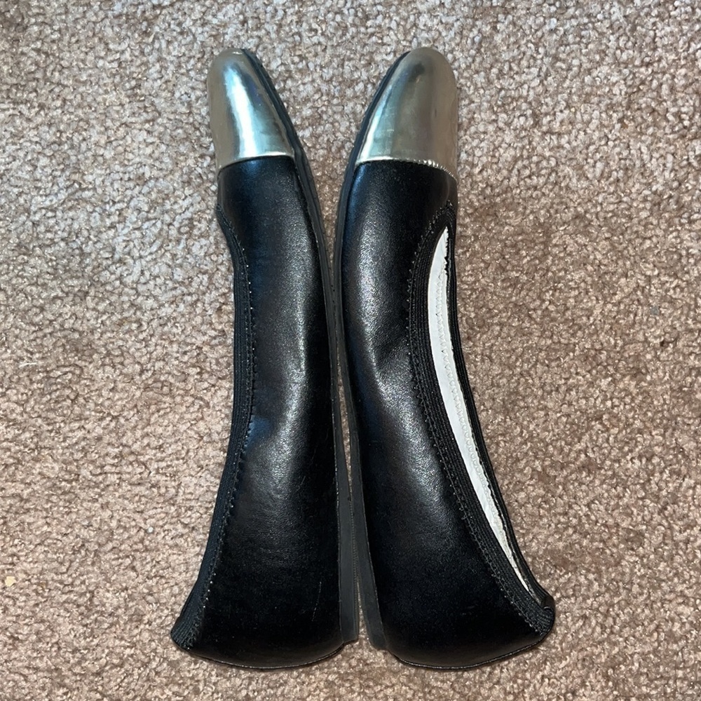 Michael Kors Rover metallic toe cap black leather ballet flats size 5 - Picture 4 of 8